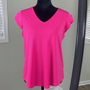 Adrianna Papell Vibrant Pink Women's V-Neck Top Ladies Size M